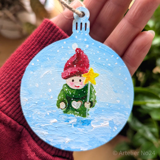 Handbemalte Weihnachtskugel aus Holz - XMKU02N6