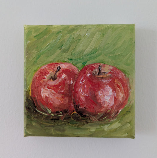 Ölfarbe auf Leinwand Gemälde - Zwei Äpfel - 10x10 cm