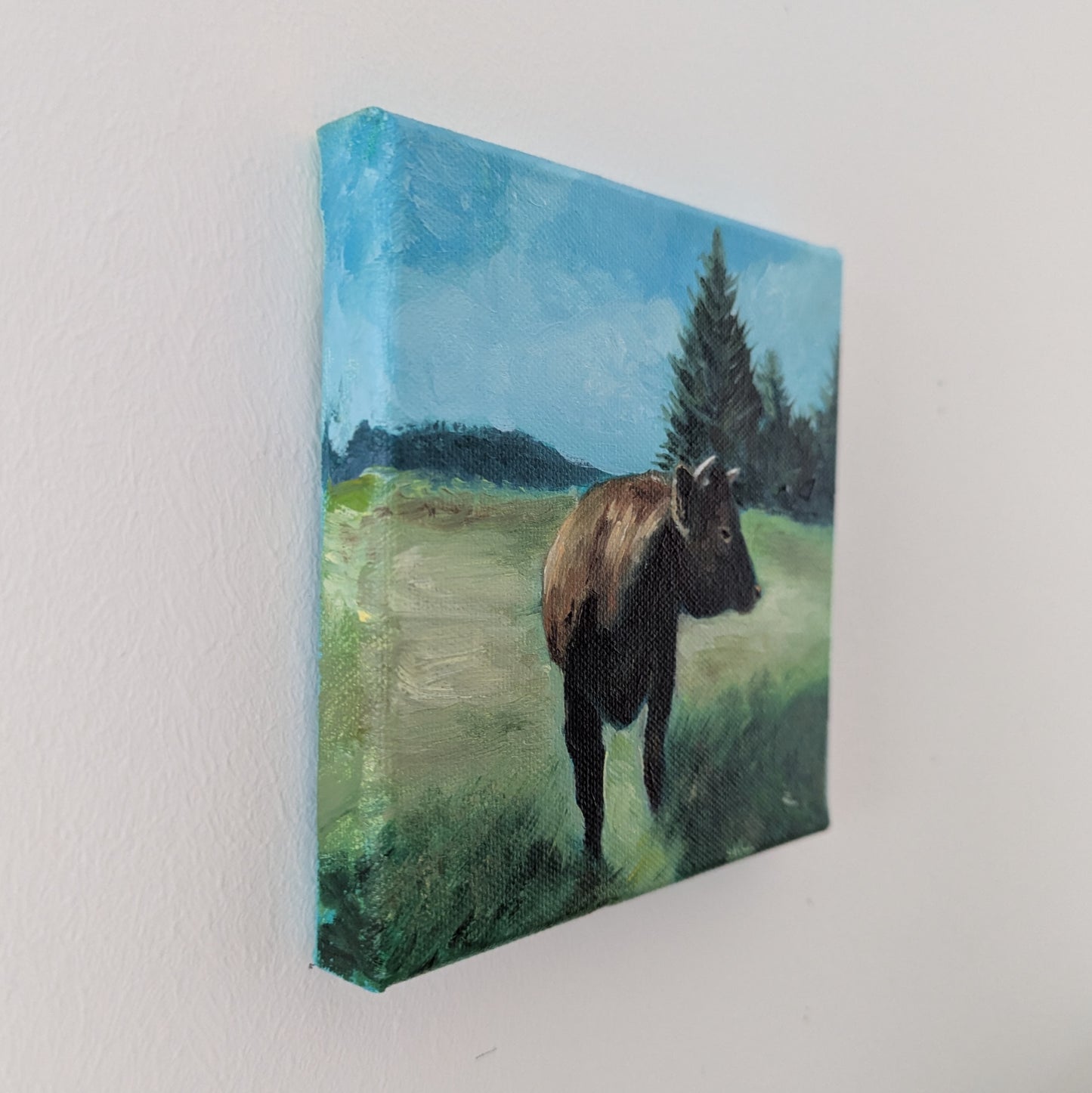 Ölfarbe auf Leinwand - Die Kuh - 20x20 cm