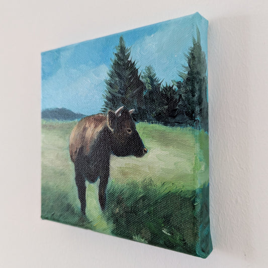 Ölfarbe auf Leinwand - Die Kuh - 20x20 cm