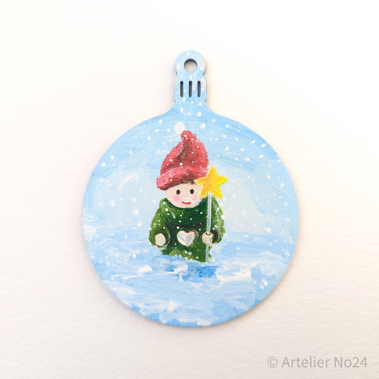 Handbemalte Weihnachtskugel aus Holz - XMKU02N6