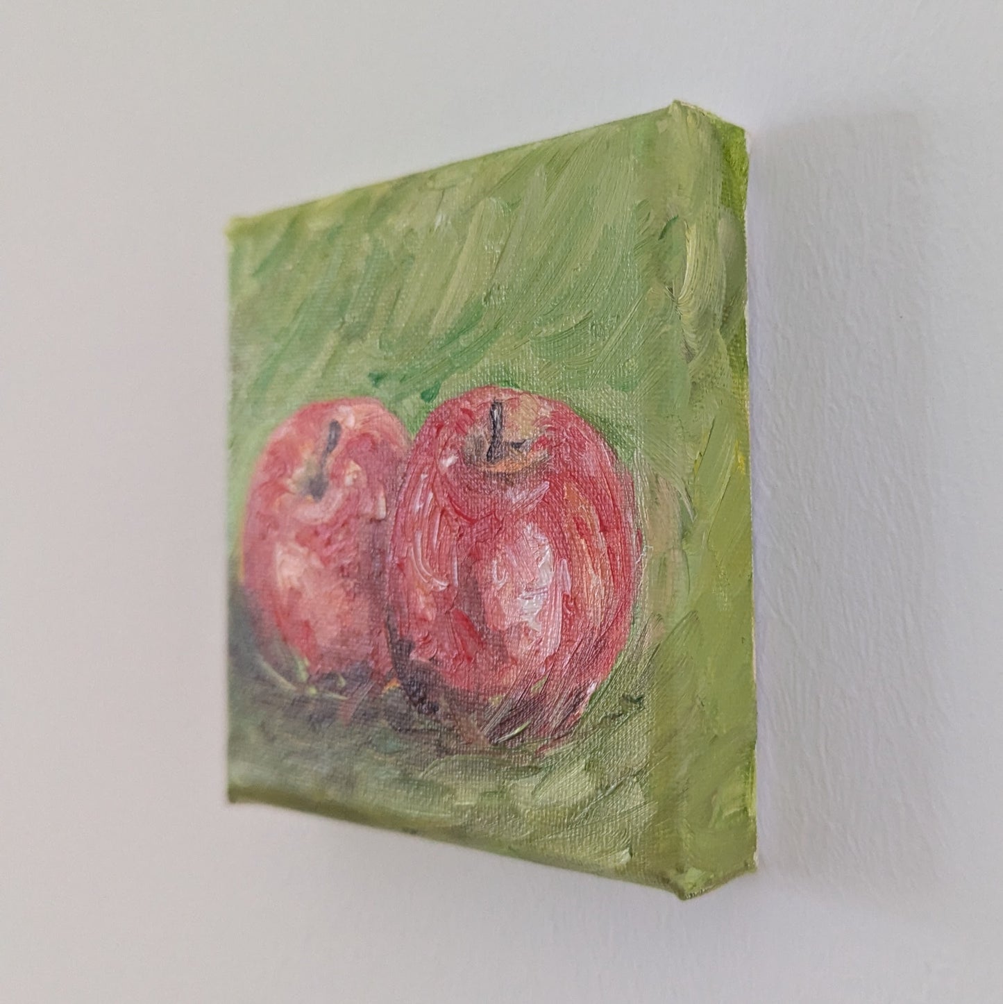 Ölfarbe auf Leinwand Gemälde - Zwei Äpfel - 10x10 cm