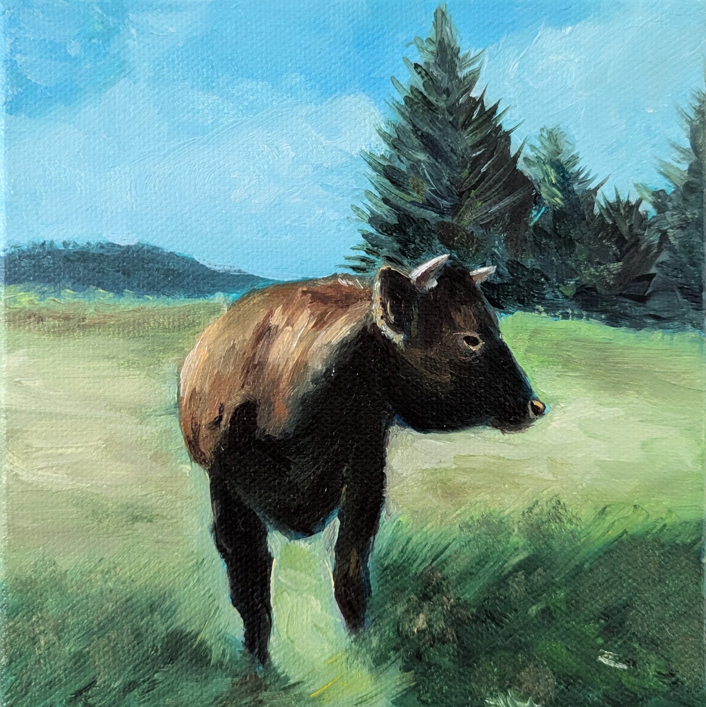 Ölfarbe auf Leinwand - Die Kuh - 20x20 cm